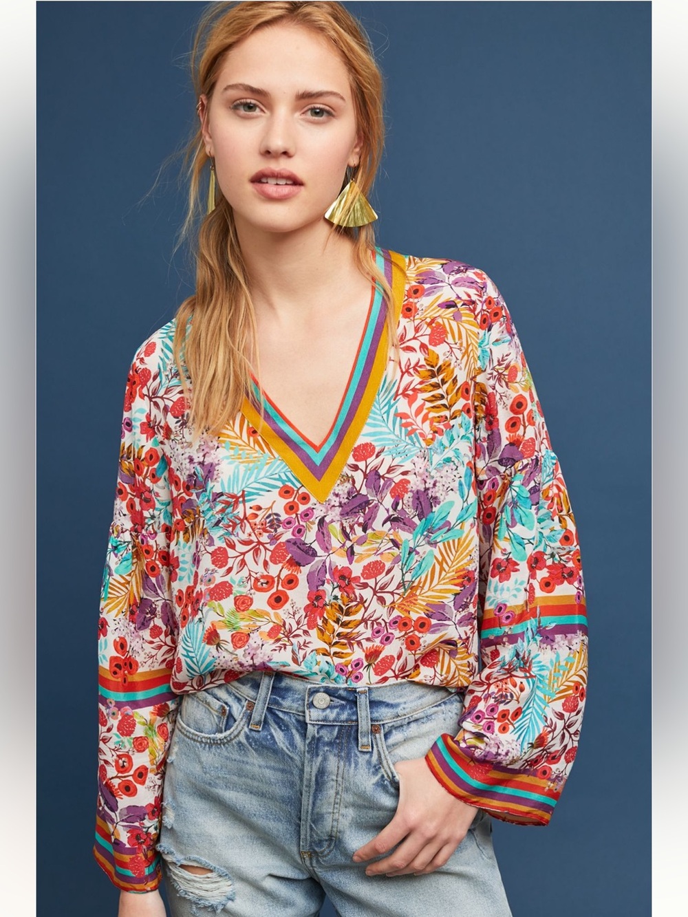 Anthropologie’s Geisha Designs V-Neck Sporty Floral Blouse